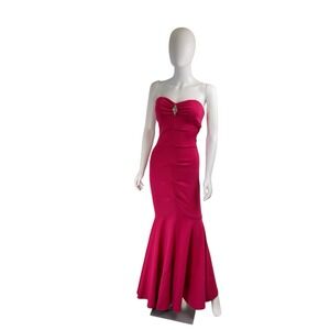 Xscape Fuschia Pink Strapless Ruched Mermaid Maxi Long Gown‎ XS5885C $258 Size 2